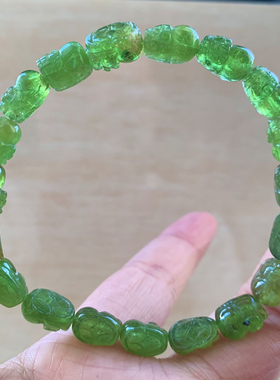 天然老矿苹果绿碧玺貔貅单圈手链