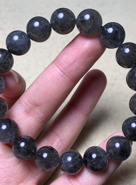 天然浓密黑发晶手串满发钛晶水晶