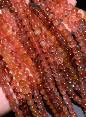 天然红兔毛三圈水晶手链饰品礼物