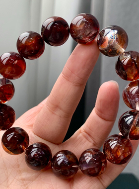 天然牛血红色胶花水晶手链礼物女