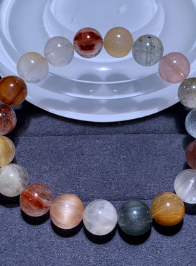 天然莹润顺发彩兔毛水晶单圈手串