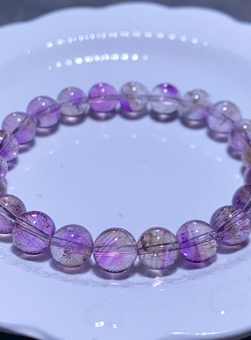 天然冰透紫黄超七手串烟花紫发晶