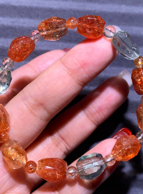 天然阿鲁沙长石随形单圈手链饰品