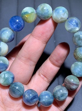 天然莫奈油画蓝绿色蓝晶石手串女