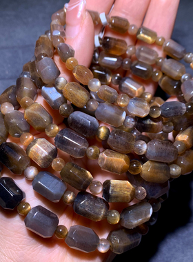 天然黑金骨干长石随形手链情侣女