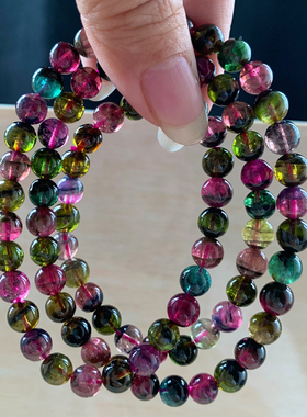 天然巴西老矿西瓜碧玺手链礼物女