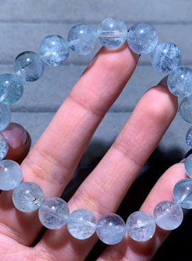 天然碎碎冰海蓝宝手链送礼物情侣