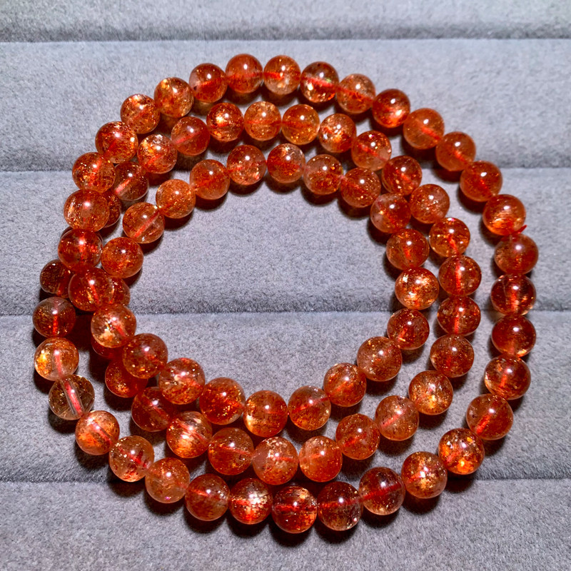 天然爆闪金太阳多圈手链橙日光石水晶三圈手串云母片男女饰品情侣 - 图1