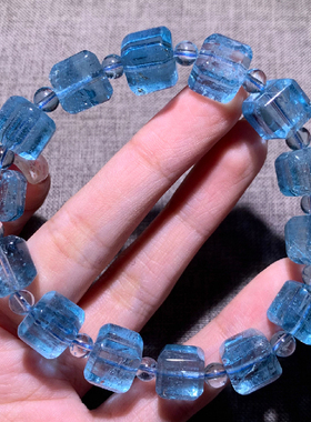 天然冰透托帕石方糖随形手链女生