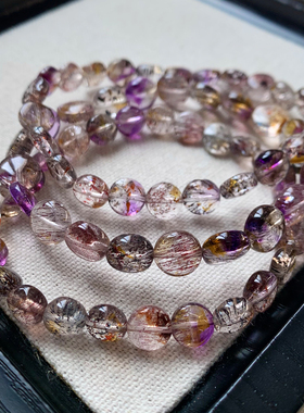 天然超七水晶蛋面手链三轮骨干女