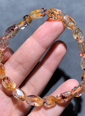 天然黄水晶共生发晶随形手链饰品