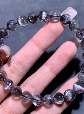 天然黑银钛晶水晶手串饰品情侣女