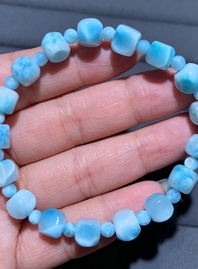 天然拉利玛玉化海纹石方糖手链