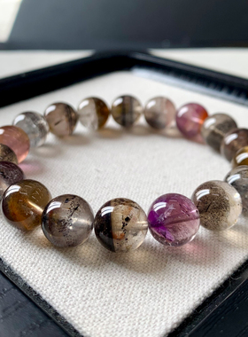 天然极光共生多宝水晶手串紫钛女