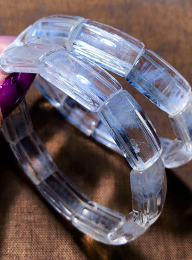 天然蓝针水晶手排单圈饰品白水晶