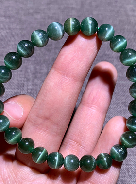 天然猫眼绿磷辉石手链拉丝绿色女