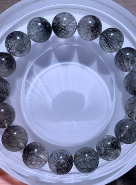 天然巴西冰透黑发晶手串浓密透体