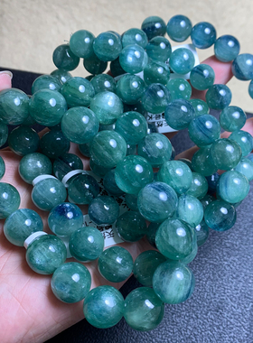 天然猫眼透体蓝晶石绿色双色手链