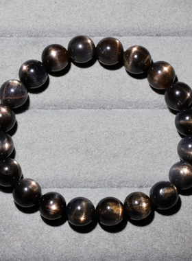 天然强猫眼黑金骨干长石手链礼物