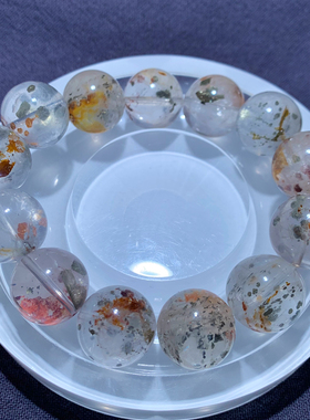 天然冰透巴西共生彩铜矿手链送礼