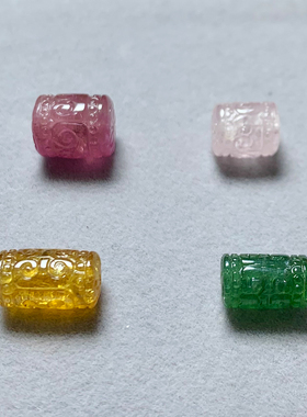 天然老矿彩虹糖果碧玺回纹珠吊坠