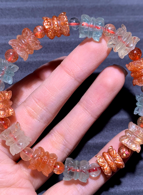 天然阿鲁沙长石并蒂莲随形手链女