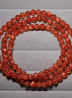 天然金太阳石三圈手链佛珠超七女