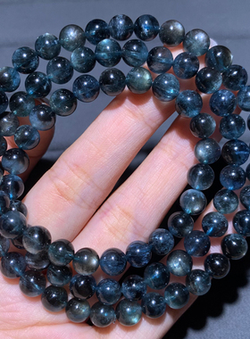 天然星光魔鬼蓝海蓝宝三圈手链女