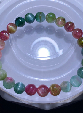 天然猫眼西瓜碧玺单圈手链糖果色