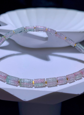 天然糖果色碧玺回纹珠桶珠手链女