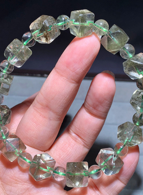 天然绿幽灵水晶单圈随形刻面手链