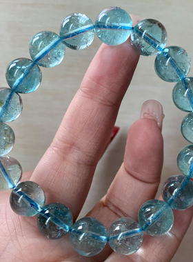 天然冰透碎冰托帕石圆珠手链男女