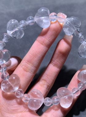 天然透体白水晶屁桃爱心单圈手链