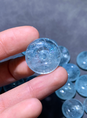 天然冰透星光海蓝宝平安扣雕刻件