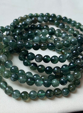 天然顺发绿发晶三圈手链巴西水晶