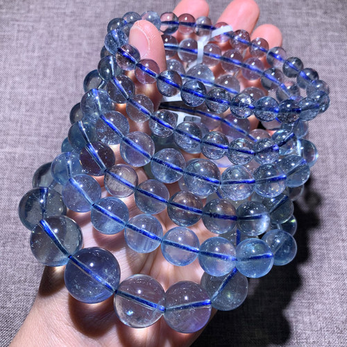 天然云母星光海蓝宝手链巴西绿柱石水晶手串流行饰品送礼物情侣款 - 图0