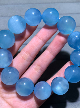 天然巴西冰透海蓝宝单圈手链水晶