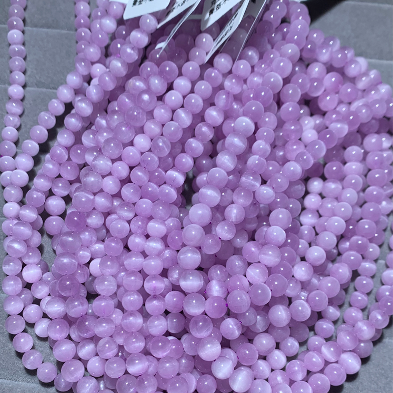 天然冰种猫眼紫锂辉石三圈佛珠手链手串薰衣草紫色水晶饰品礼物女 - 图0