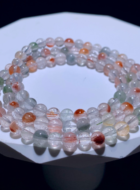 天然冰透拉丝兔毛水晶多圈手链女