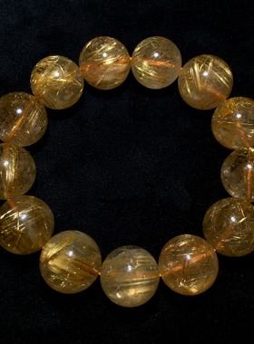 天然浓密顺发金发晶手串钛晶水晶