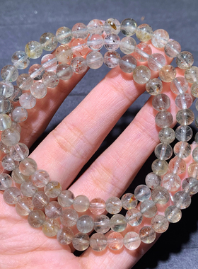 天然阿鲁沙长石三圈手链共生绿体