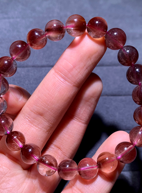 天然冰透粉紫兔毛顺发手串单绒发