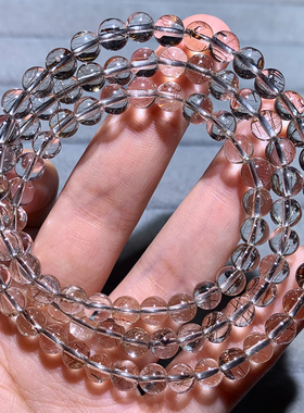 天然透体银发晶三圈水晶手链浓密