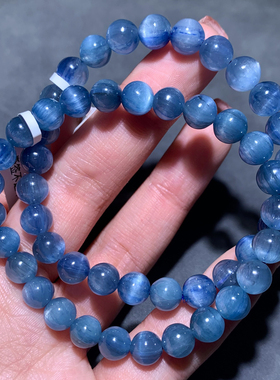 天然冰透原色蓝晶石手链情侣饰品