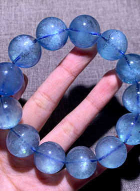 天然云母星光海蓝宝大颗粒手链女