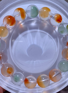 天然冰透多巴胺彩兔毛水晶手串女