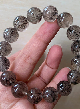 天然茶体顺发蕾丝黑发晶手链女生