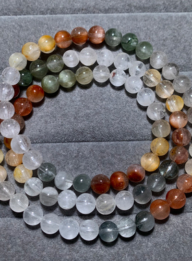 天然渐变彩虹兔毛三圈手链顺发女