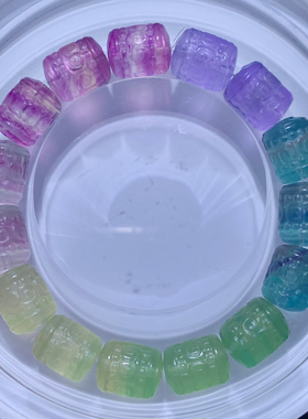 天然彩虹萤石回纹珠多彩桶珠手串