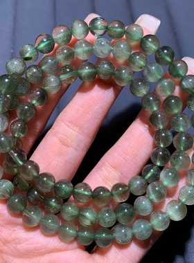 天然巴西绿发晶三圈手链猫眼水晶